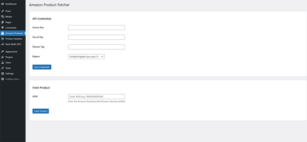 Amazon Product Fetcher dashboard