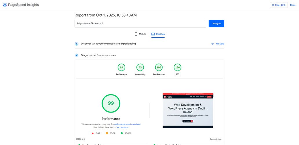 WordPress Development Services- Desktop Speed Optimization